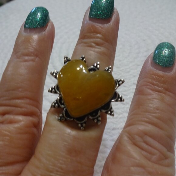 Unique YELLOW AGATE Handmade Sterling 925 Ring Size 9.25 #758C - Picture 1 of 3